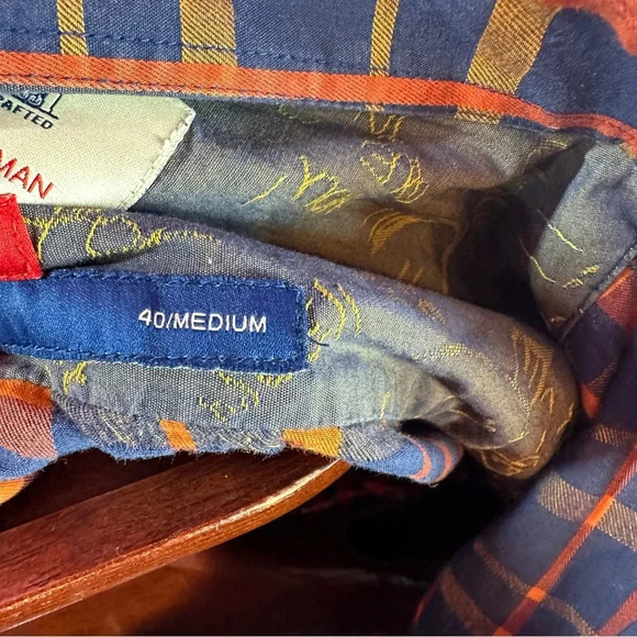 ANAMS MAN hand crafted sleek fit button up Shirt size 40 medium navy orange - Picture 4 of 6